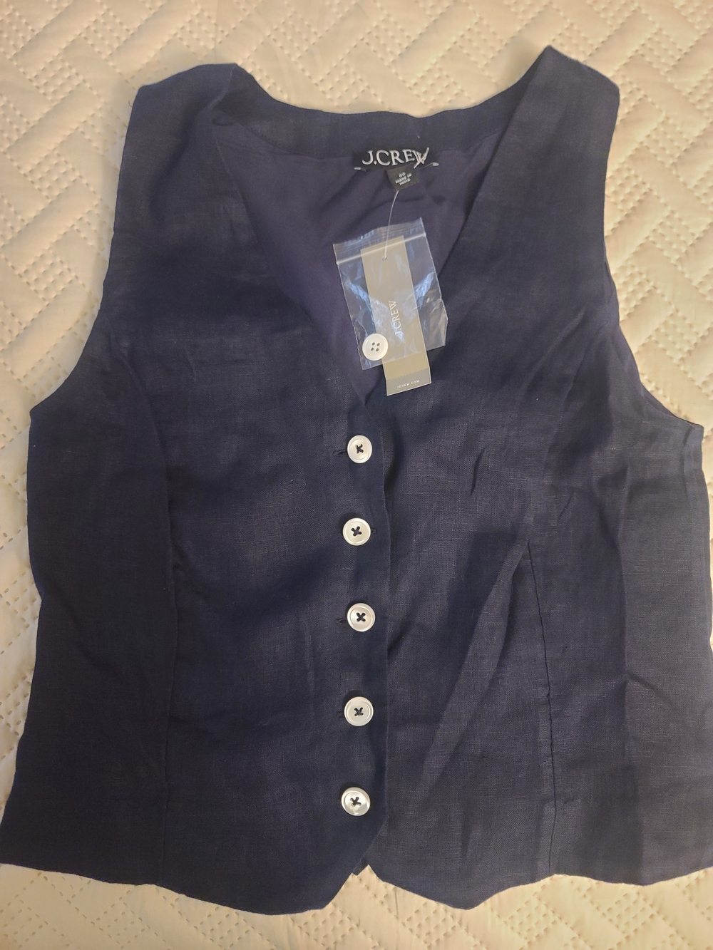 J. Crew Navy Linen Button-Front Vest